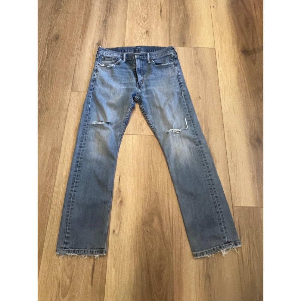 Levi's 513 Slim Straight Jeans Mens 32x30 Distressed Ripped Light Wash Denim